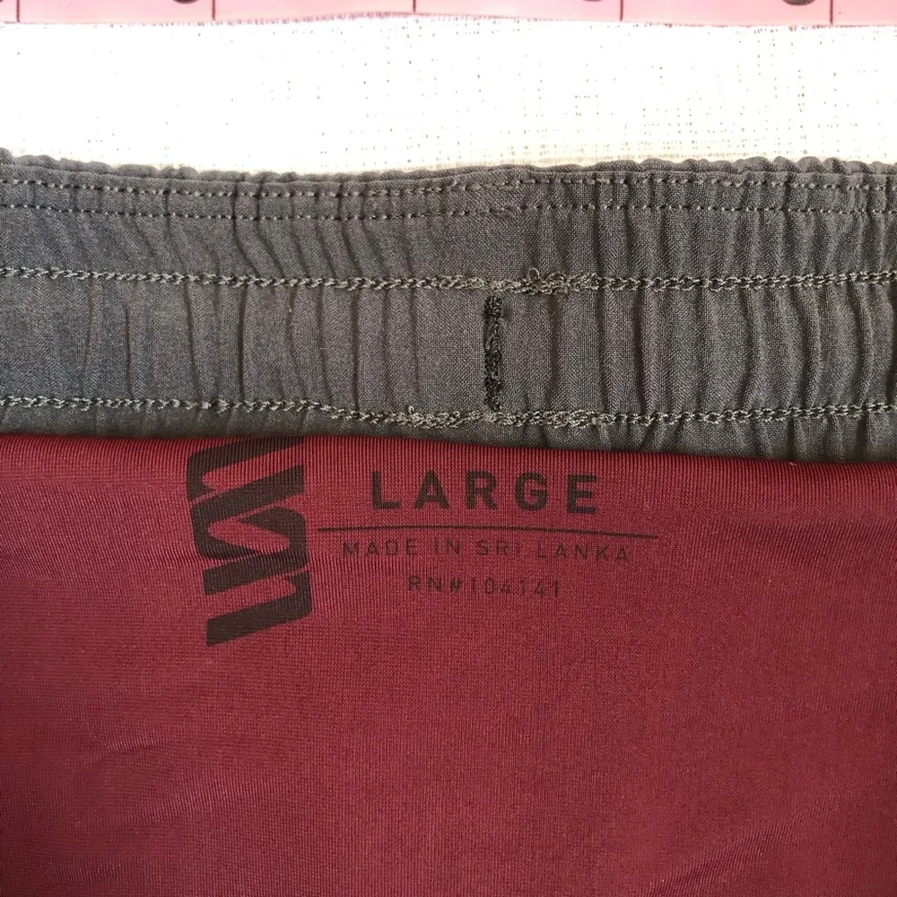 Second Skin Grey / Maroon Compression Lined Workout Athletic Shorts Size Large